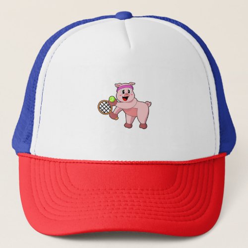 Pig at Tennis with Tennis racket Trucker Hat