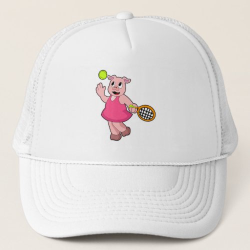 Pig at Tennis with Tennis racket Trucker Hat