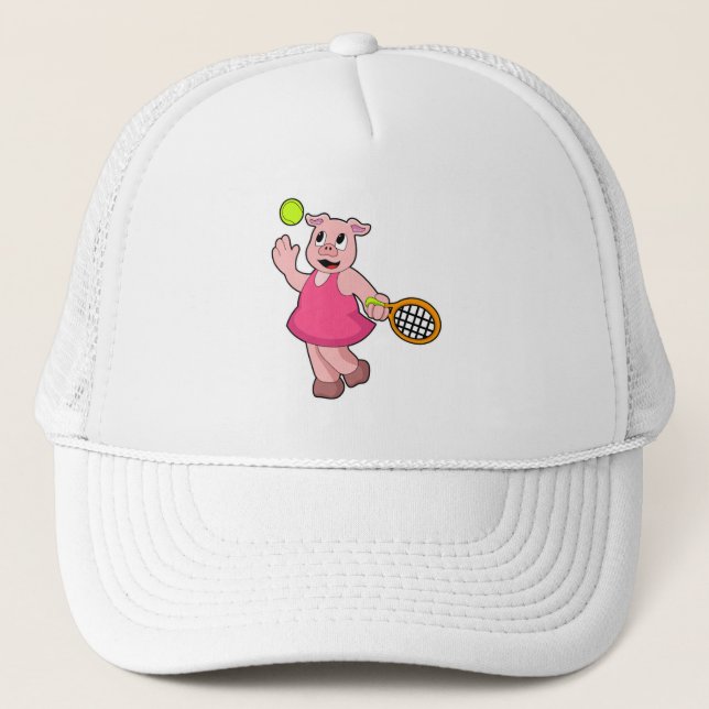Pig at Tennis with Tennis racket Trucker Hat (Front)