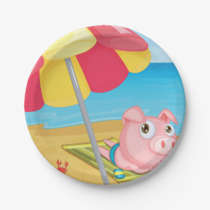 Pig At The Beach Paper Plates