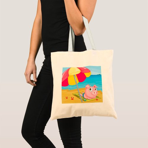 Pig At The Beach Tote Bag