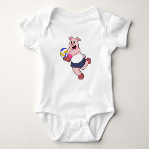 Pig at Volleyball Sports Baby Bodysuit