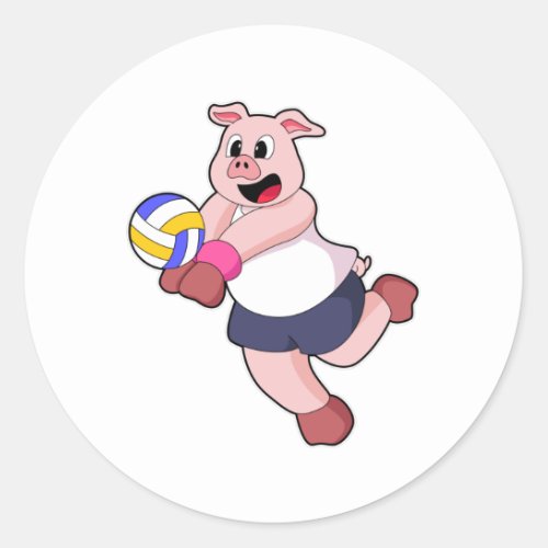 Pig at Volleyball Sports Classic Round Sticker