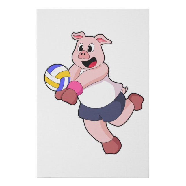 Pig at Volleyball Sports Faux Canvas Print (Front)