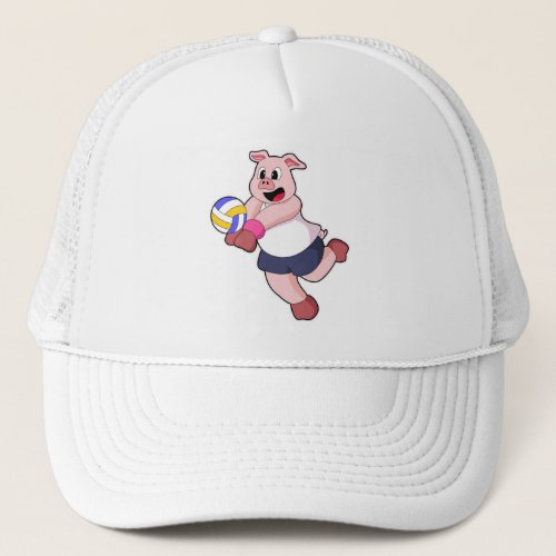 Pig at Volleyball Sports Trucker Hat