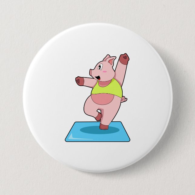 Pig at Yoga Fitness Button (Front)