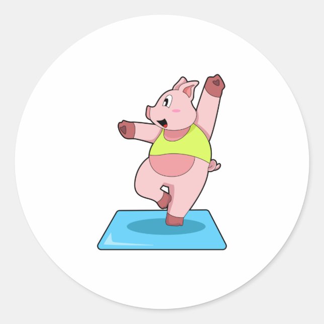 Pig at Yoga Fitness Classic Round Sticker (Front)