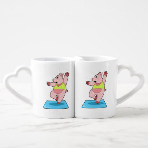 Pig at Yoga Fitness Coffee Mug Set