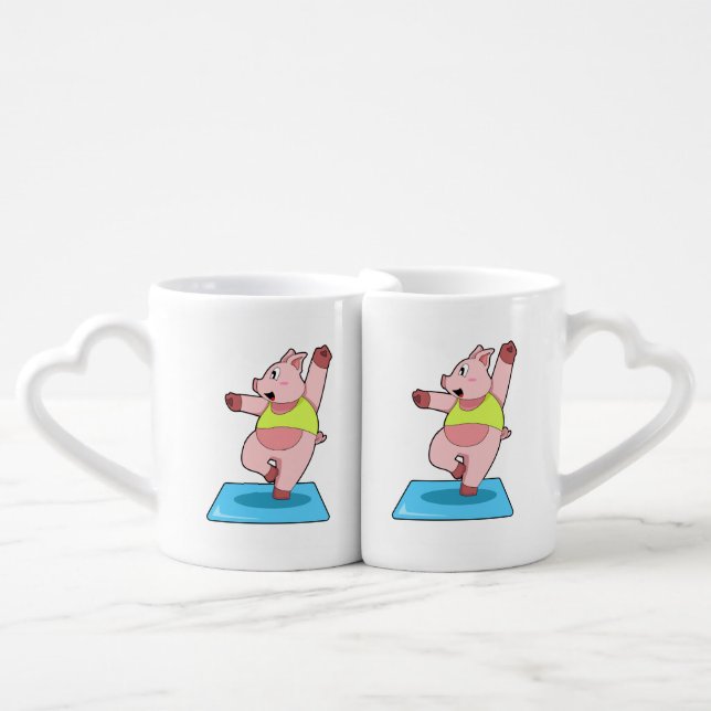 Pig at Yoga Fitness Coffee Mug Set (Front Nesting)
