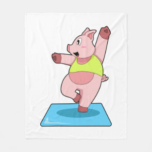 Pig at Yoga Fitness Fleece Blanket