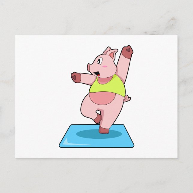 Pig at Yoga Fitness Postcard (Front)
