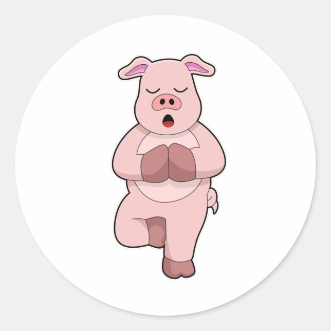 Pig at Yoga on a Leg Classic Round Sticker (Front)