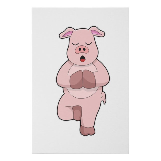 Pig at Yoga on a Leg Faux Canvas Print (Front)