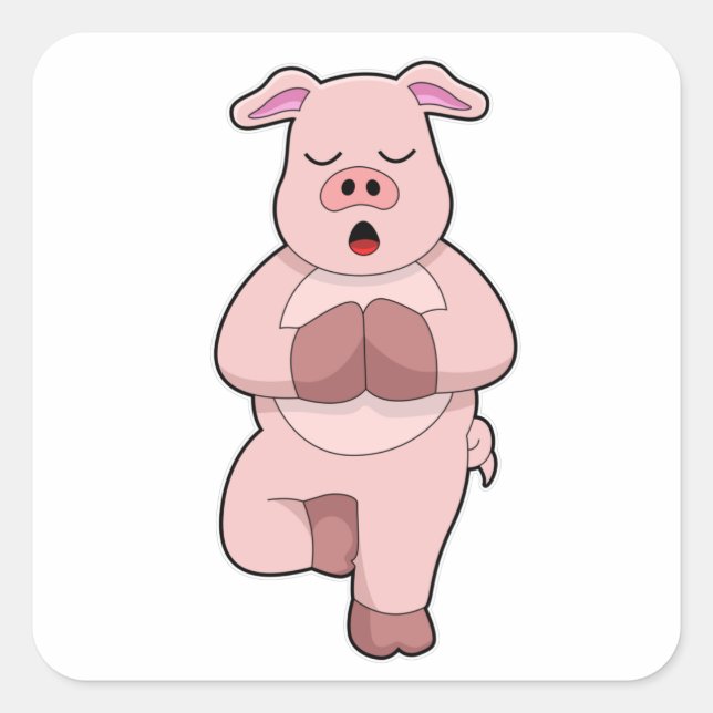 Pig at Yoga on a Leg Square Sticker (Front)