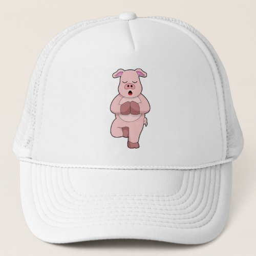 Pig at Yoga on a Leg Trucker Hat