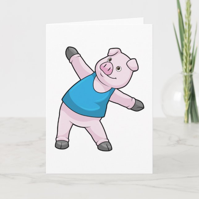 Pig at Yoga Stretching Card (Front)
