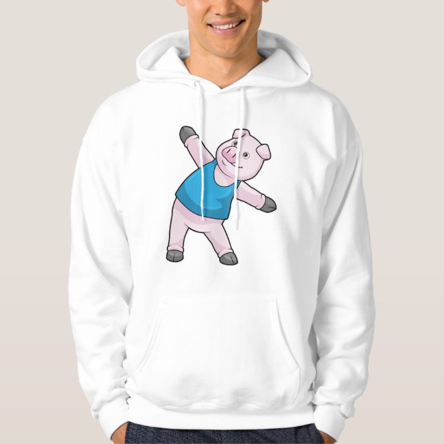 Pig at Yoga Stretching Hoodie (Front)