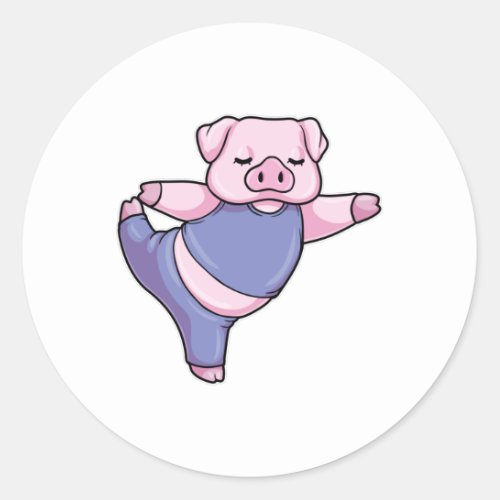 Pig at Yoga Stretching Legs Classic Round Sticker