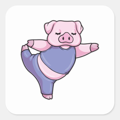 Pig at Yoga Stretching Legs Square Sticker