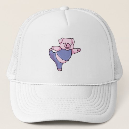 Pig at Yoga Stretching Legs Trucker Hat