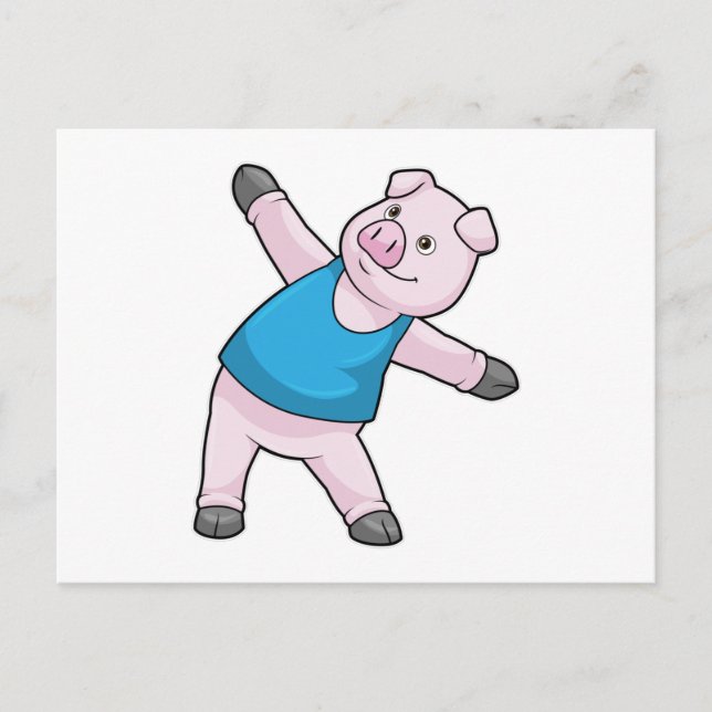 Pig at Yoga Stretching Postcard (Front)