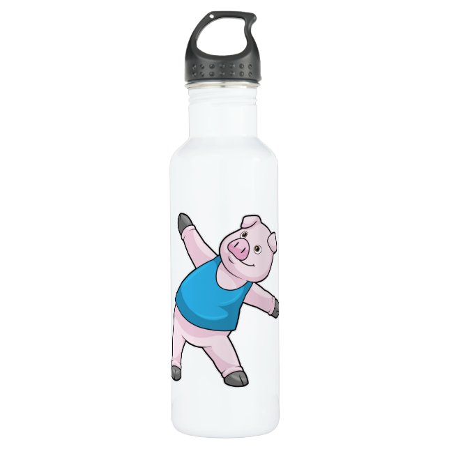 Pig at Yoga Stretching Stainless Steel Water Bottle (Front)
