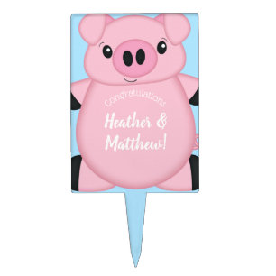 Pig Baby Shower Farm Blue Boy Cake Topper
