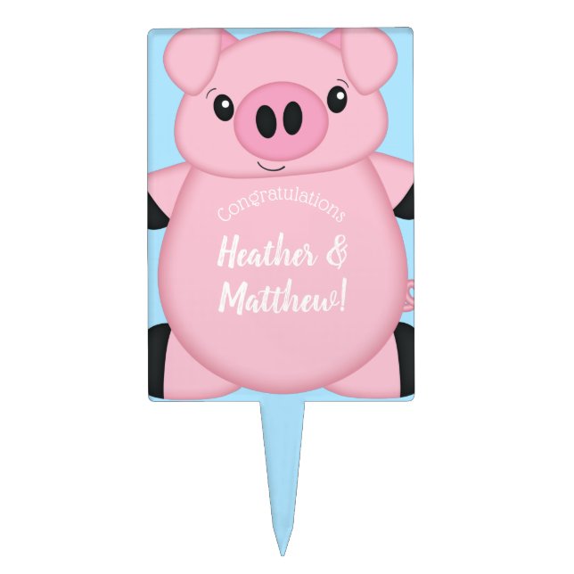 Pig Baby Shower Farm Blue Boy Cake Topper (Front)