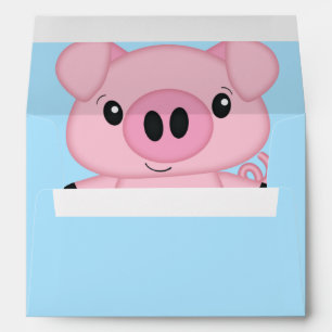 Pig Baby Shower Farm Blue Boy Envelope