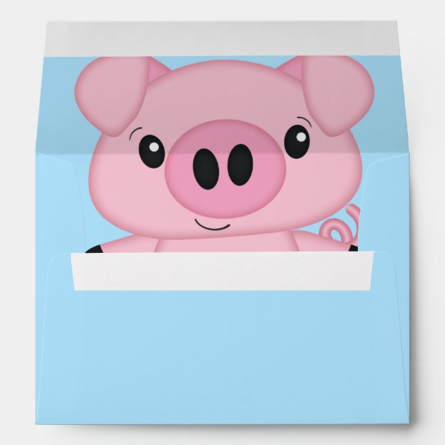 Pig Baby Shower Farm Blue Boy Envelope (Back (Bottom))
