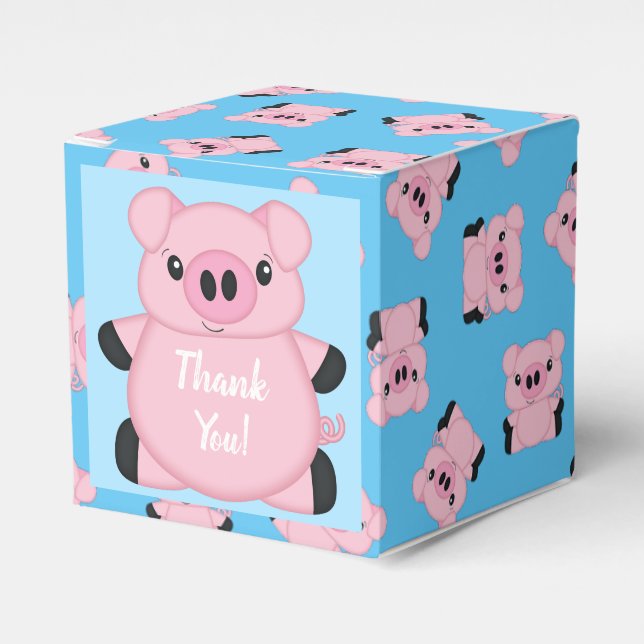 Pig Baby Shower Farm Blue Boy Favor Boxes (Front Side)