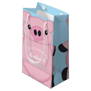 Pig Baby Shower Farm Blue Boy Small Gift Bag