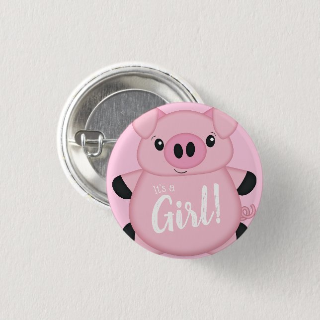 Pig Baby Shower Farm Pink Girl  Button (Front & Back)
