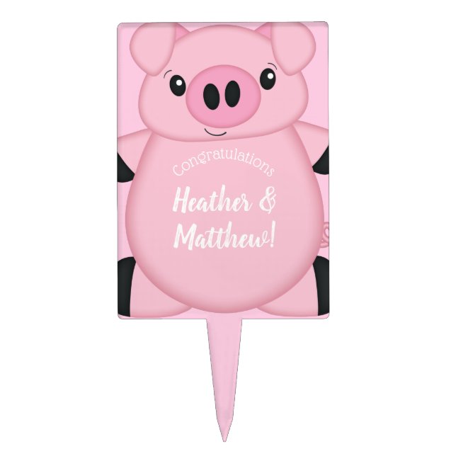 Pig Baby Shower Farm Pink Girl  Cake Topper (Front)