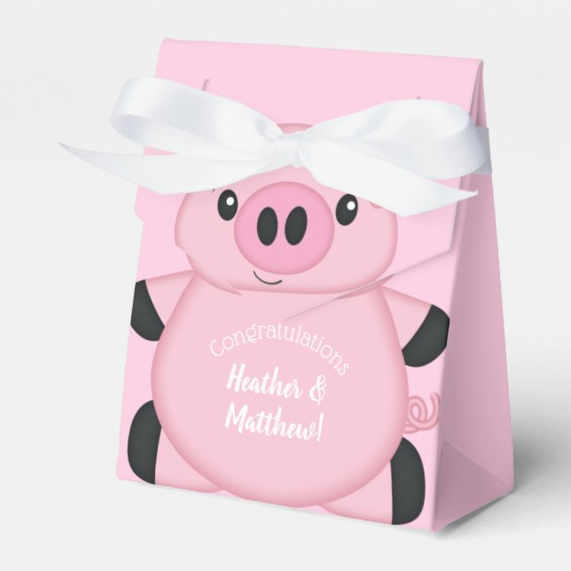 Pig Baby Shower Farm Pink Girl  Favor Boxes (Front Side)