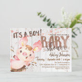 Pig Baby Shower invitation, Boy, Farm Invitation (Standing Front)