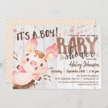 Pig Baby Shower Invitation  Boy  Farm Invitation by Card_Stop at Zazzle