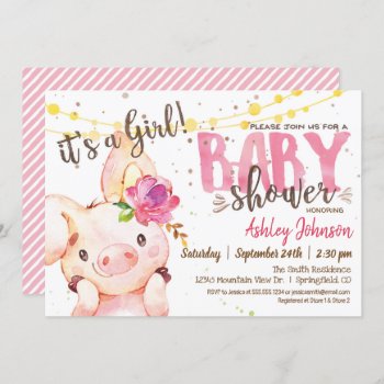 Pig Baby Shower Invitation  Girl Farm Invitation by Card_Stop at Zazzle