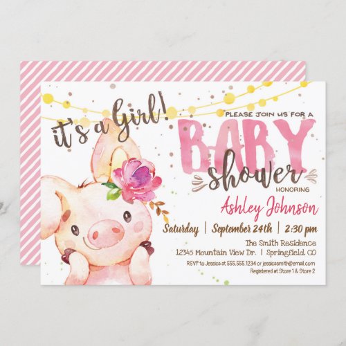 Pig Baby Shower invitation Girl Farm Invitation
