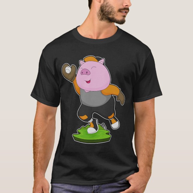 Pig Baseball player Baseball Sports T-Shirt (Front)