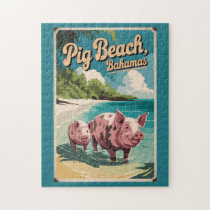 Pig Beach Bahamas Travel Art Vintage Jigsaw Puzzle