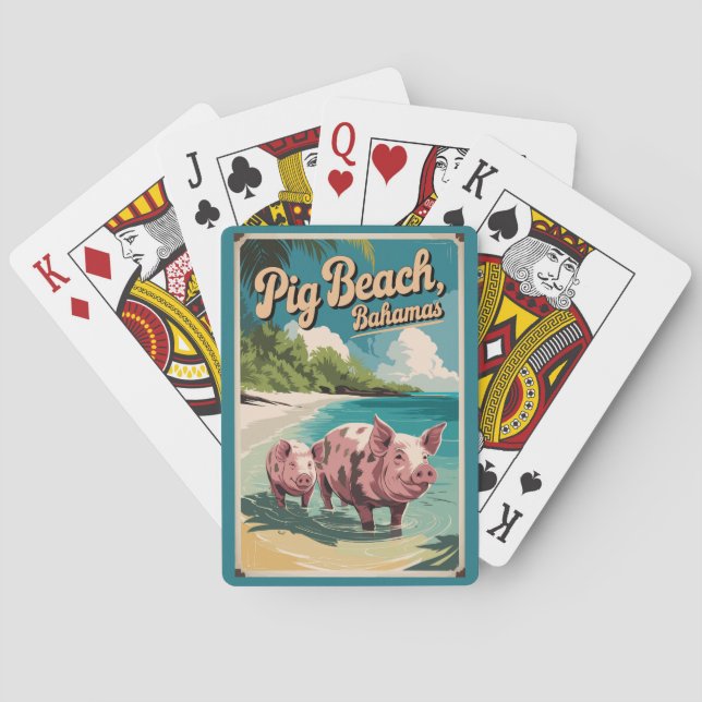 Pig Beach Bahamas Travel Art Vintage Poker Cards (Back)