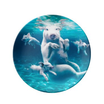 Pig beach - swimming pigs - funny pig porcelain plate Pig beach - swimming pigs - funny pig porcelain plate