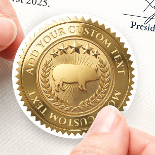 Pig Best in Show Swine Farming Custom 3D Foil Gold Classic Round Sticker