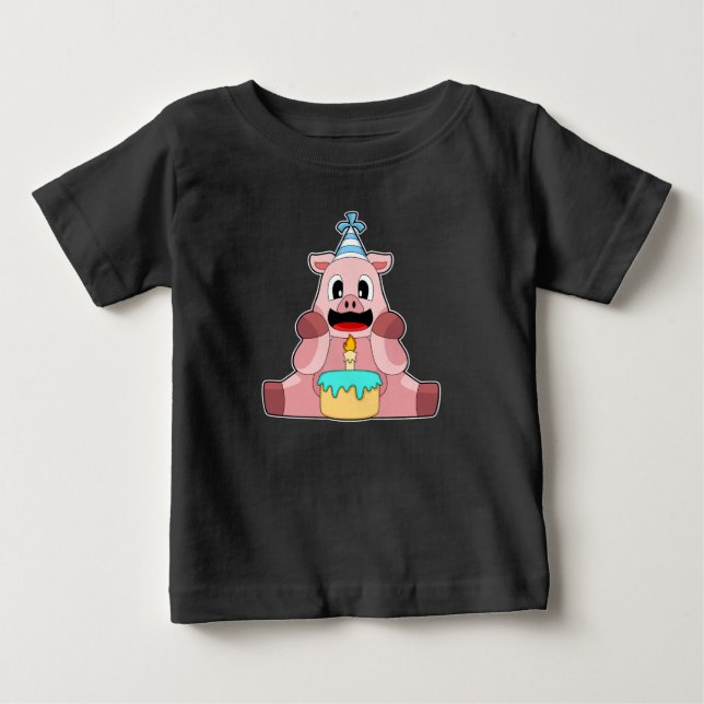 Pig Birthday Candle Cake Baby T-Shirt (Front)