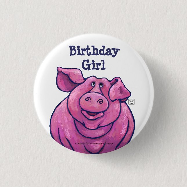 Pig Birthday Girl Party Center Pinback Button (Front)