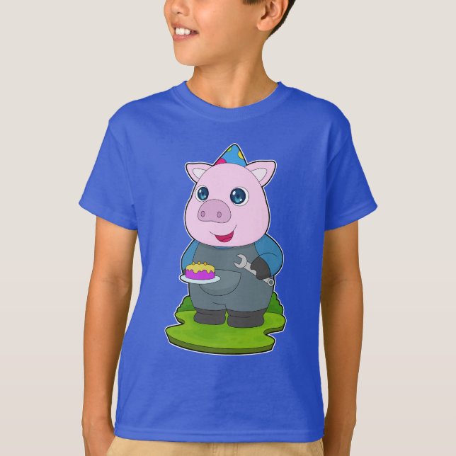 Pig Birthday Mechanic T-Shirt (Front)