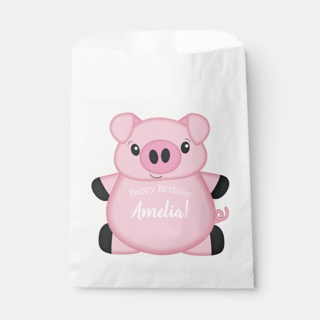 Pig Birthday Party Favor Bag (Front)