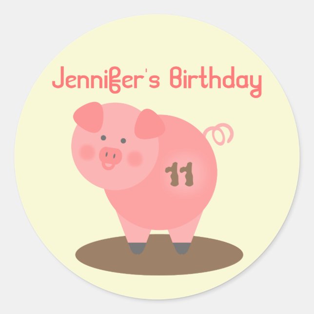 Pig Birthday Party Sticker (Front)