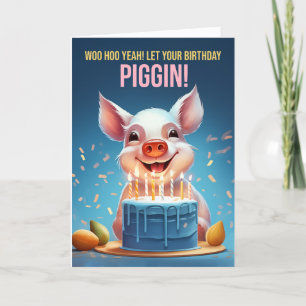 Pig Birthday With cake and Candles Play on Words Letterpress Thank You Card